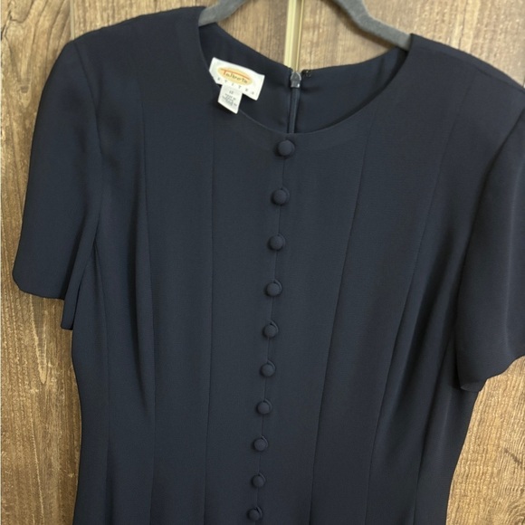Talbots Vintage Pleated Maxi Dress Faux Buttons Navy Women's Size 12 - Picture 5 of 13